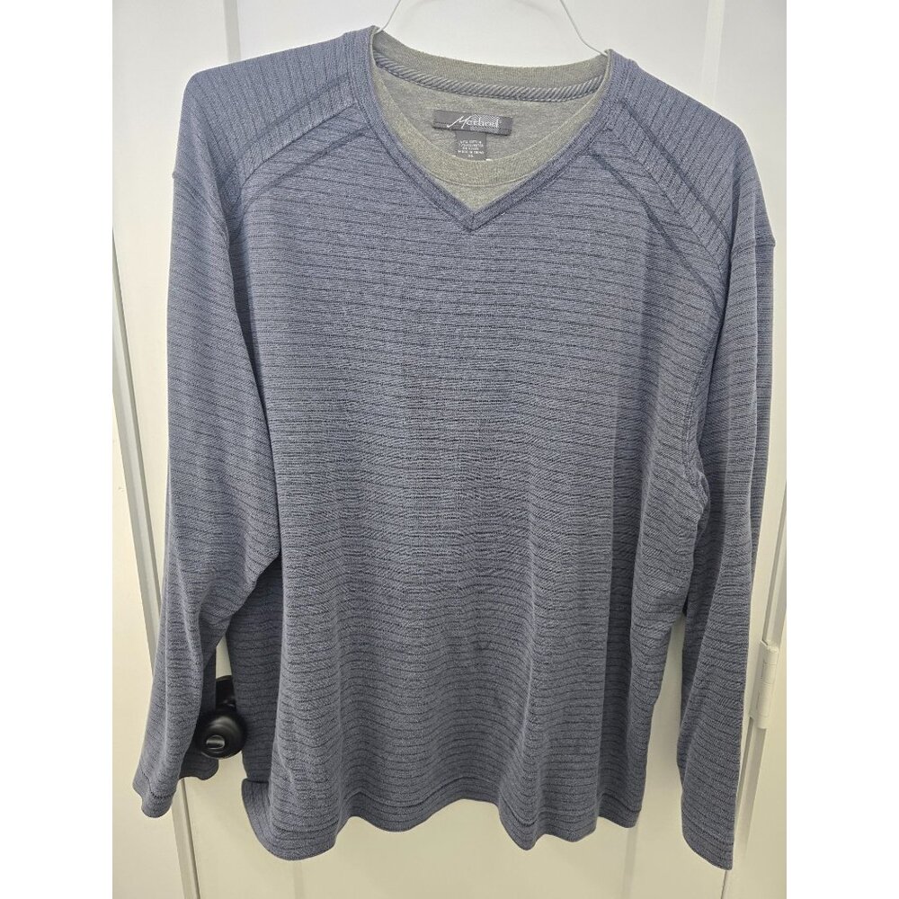 Method Mens XL Gray Striped V-Neck Long Sleeve Shirt